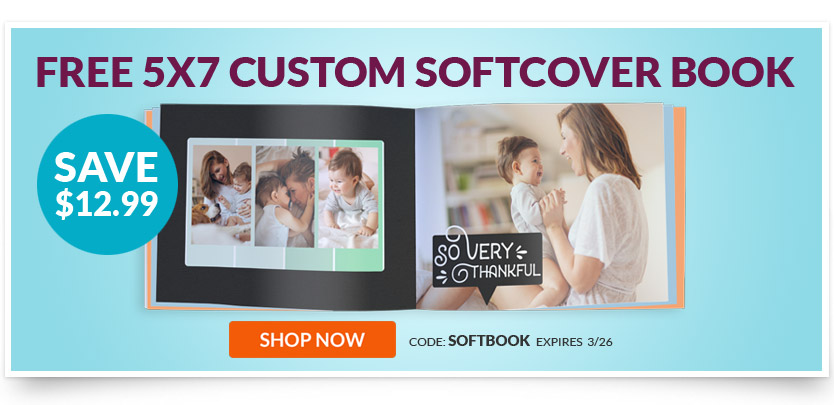 FREE 5X7 Custom Softcover Book – $12.99 Value Exp 3/26/18