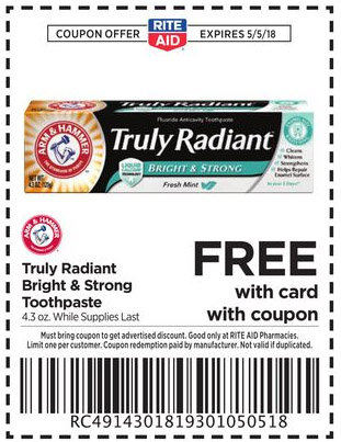 FREE Toothpaste at Rite Aid thru 5/5/18