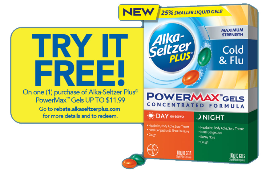 FREE AFTER REBATE – Alka-Seltzer Plus PowerMax Gel – $11.99 Value – Exp 11/4/18