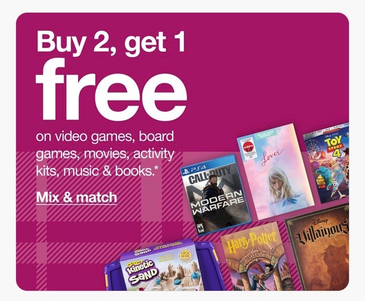 BUY 2, GET 1 FREE – Games, Video Games, Activity Kits, Books, Movies & Music – FREE Shipping – Exp 11/9/19