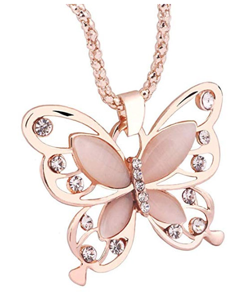 Rose Gold & Opal Butterfly Pendant with Necklace JUST $1.99!