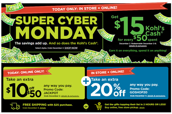 CYBER MONDAY >>> STACKABLE SAVINGS AT KOHLS!